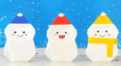 【クリスマス・冬】折り紙１枚で雪だるま【作り方】- origami – christmas –
